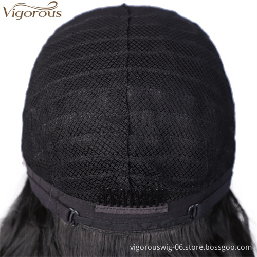Vigorous High Temperature Lace Front Wigs Long Body Wavy Synthetic Wigs Middle Part Black Wigs Wholesale Price